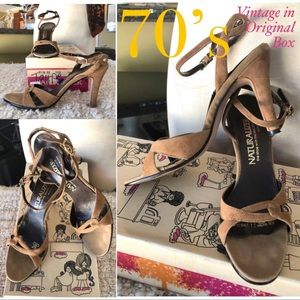 Vintage 1970s Naturalizer Tan Suede Strappy Sandal Stiletto Heels 6.5 N Narrow